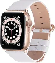 Fullmosa Compatible for Apple Watch Band 42mm 41mm 40mm 38mm,Lychee-Textured Premium Real Leather Apple Watch Strap for iWatch Series 10 9 8 7 6 5 4 3 2 1,White+ Rose Gold Buckle