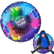 Inflatable Snow Tube, Inflatable Snow Sled - Cold Resistant Inflatable Snowboard Sled Tube, PVC Snow Sleigh with Handle, Outdoor Sleigh Snow Tube Heavy Duty Snow Toy for Sports