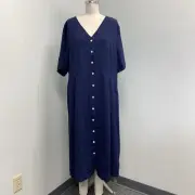 NWT Emery Rose Button Front Dress Women's 4XL Blue Short Sleeve Loose Fit