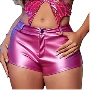 [Generic] Women's Metallic Rave Leather Shorts Sexy Skinny Mini Hot Pants Shiny High Waisted Bottoms for Dance Festival