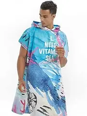 SHTFFW Beach Surf Poncho Changing Towel Robe with Hood Pocket Quick Dry Surfing Swimming Diving Adult Women Easy Chang in Public One Size Fix All Blue
