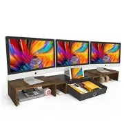 Triple Dual Monitor Stand Riser with Drawer,Extra Large Adjustable for 2~3