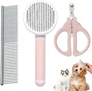 Cat Dog Brush for Grooming, Short or Long Haired Cats Puppy Kitten Massage, Equip Pet Nail Clippers for Small Animals, Dog Comb-with Different-Spaced Rounded Stainless Steel Teeth, Three -in -one Set