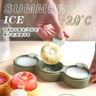 【冰品製作】三連食品級矽膠製冰模具(甜甜圈造型 易脫模 雪糕 冰棒 冰球 冰塊盒 製冰盒 副食品 親子diy)
