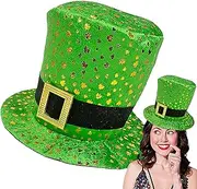 Qkbuza St Patricks Day Hat | Green Top Hat for Holiday - Adults Green Leprechaun Top Hat with Shamrock, St. Patrick's Day Costume Accessory