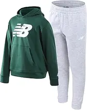 [New Balance] Boys' Sweatsuit Set - 2 Piece Fleece Pullover Hoodie Sweatshirt and Sweatpants (8-12), Size 8, Green Grey