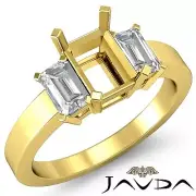 Elegant 3 Stone Emerald Semi Mount Diamond Anniversary Ring 18k Yellow Gold 0.4C