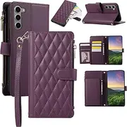 [Boyobacase] for Samsung Galaxy S23 Plus 5G Wallet Case,for Galaxy S23 Plus 5G Case, PU Leather Wallet Flip Cover Stand Feature[6 Card Slots] [1 Zipper Coin Pocket] with Wrist Strap-Dark Purple