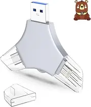USB 3.0 Flash Drive 64gb for iPhone, 3in1 External Memory Picture Keeper Storage Stick for Photo/Video/Data Saver/Backup, V9.40High Speed Thumb Drives for iPhone/iPad/Android/PC - Straw-Yellow-Gray