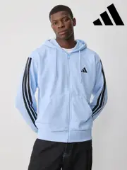 adidas Blue Essentials 3-Stripes French Terry Full-Zip Hoodie (E37906) | $115