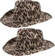 [FOMIYES] 2pcs Leopard Print Cowboy Hats Costume Accessories for Parties Stage Performances Everyday Wear Stylish Novelty Caps with Unique Animal Patterns