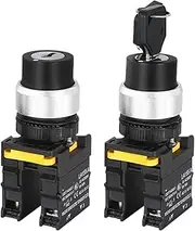 2pcs Rotary Knob Switch 2 Position 3Position Momentary Latching Transfer on Off Switch 22mm with Key Micro Switch 1NO1NC Power Switch(3 Position 1NO1NC,Self-Reset)