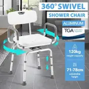 Swivel Shower Chair Medical Bath Seat Stool Adjustable Bathroom Tub Transfer Bench 360° Rotating Bedside Mobility Aid Back Arm Raised Seating Elderly