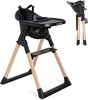 Munchkin Float Baby High Chair, Foldable and Easy to Clean, for Babies and Toddlers, Black with Wooden Legs