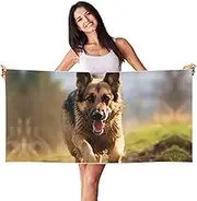 Stvyukl Oversized Microfiber Beach Towel Lightweight Sandproof Bath Towel Running German Shepherd Dog Swim Towel Peach Skin Velvet Quick Dry Beach Towels for Adults Women Men 27.5x55in,White