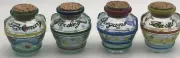 4 Glass Spice Herb Jars w/Corks 3" Hand Painted Vetreria Etrusca Italy
