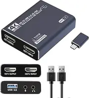 4K audio video capture card,USB3.0 without HDMI Cable,full HD 1080p capture device for video editing, game recording, online teaching