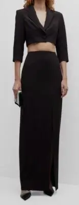$495 Liv Foster Women's Back Cropped Blazer and Side-Slit Skirt Set Size 2