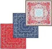 [audbos] 3 Pack Bandanas 100% Combed Cotton Handkerchiefs for Women and Men, Unisex Multi-functional Headbands
