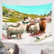 Awesome Funny Sunglasses Llamas Beach Tapestry