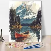 TUMOVO Boat Paint by Numbers for Adults, Snow Mountain Painting by Numbers Kits with Brushes Lake Paint-by-Number Kits Canvas Gifts Art Crafts for Home (Frameless) 16"x20"Inch