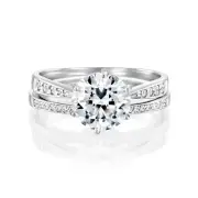 1 1/4 CT Round Diamond Engagement Ring Set D/SI1 14K White Gold Wedding Band