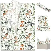 FYSUIMU 100 Sheets Woodland Animal Tissue Paper Eucalyptus Forest Animal Gift Wrapping Paper for DIY Arts Crafts Baby Shower Birthday, 14 x 20 Inch