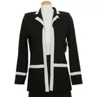 MISOOK Black Azure Blue Butter Yellow Trim Open Front Long Jacket XS