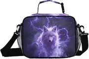 Purple Black Wolf Insulated Lunch Box for Women Men - Ideal for Work, Picnics - Includes Adjustable Shoulder Strap