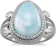 [JewelryWeb] 925 Sterling Silver 11.2mm X 15mm Pear Shape Larimar Ring Small Bead Around Stone Band Style-Ring for Women