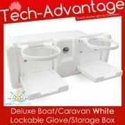 White Storage Glove Box Boat/Caravan/4X4 Drink Holders Lockable Compartment