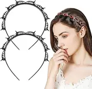 outret Double Bangs Hairstyle Hairpin Headband Korean Braided Headbands for Women Double Layer Twist Plait Headband Hair Tools Multi-Layer Hollow Woven Headband Headband with Alligator Clip, Black