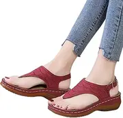 [JSMY] Women's Clip Toe Flat Sandals Summer Open Toe Beach Thong Sandals T-Strap Soft Flip Flops with Buckle Ankle Strap Comfort Walking Shoes,Red,US6/EU37