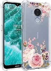 [Jhxtech] Phone Case for Nokia C30 Case, Nokia C 30 TA-1357 TA-1377 girls women, Slim Shockproof Clear Floral Pattern Soft Flexible TPU Protective Cover for Nokia C30 Rose Flower