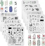 Rolabling 10pcs Nail Art Stamping Plates Set Chinese Classical Element Design Traditional Poem Bamboo Nail Image Template Stencils Plates Manicuring DIY Printing Tools