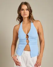 [Mooloola] Mooloola Women's Elle Cabo Halter Top in Light Blue Size 4 4 Light Blue