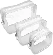 [Huakaile] Set of 3 Clear Cosmetic Bags, Double Zipper Sliders Clear Travel Makeup Bags, Water Resistant Toiletry Bags, Portable Clear Pouches, Transparent Travel Pouch Bags (White)