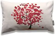 AOYEGO Heart Throw Pillow Cover 12x20 Inch Valentine's Day Love Hearts Tree for Wedding Bridal Rectangle Pillow Cases Home Decorative Cotton Linen Cushion Cover for Bed Sofa Red