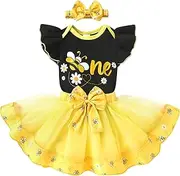 [YOUNGER TREE] Baby Girls 1st Birthday Outfit ONE Romper Tulle Tutu Skirt with Headband Sets Baby First Princess Dress