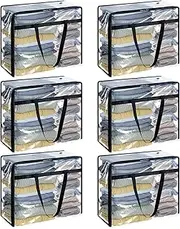 [XXLAUBBD] 6 Pack Clear Clothing Organiser Bags with Handle | Large Capacity | Easy Clean | Blanket Storage for Home, Dorm, Hotel & Travel