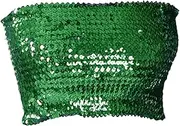 [Generic] Sequin Tube Top for Women Belly Dance Bra Top Club Glitter Dance Clubwear Holiday Top Jazz Sparkly Bandeau Top Crop Top, Green