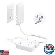 TROND Flat Plug Power Strip with Outlet Cover - 3ft Extension Cord with Multi