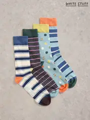 White Stuff Blue Geo Stripe Ankle Socks 4 Pack (H19968) | $51