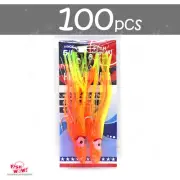 Fish WOW! Hoochies Rig Fishing Orange Yellow 4.75" Squid Skirt 5/0 Octopus Hook