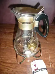 1960'S VINTAGE PYREX CARAFE WITH CANDLE WARMER W INSTRUCTIONS USA GLASS UNIQUE