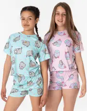 Pusheen Girls Short Sleeve Short Leg Pyjama Set Multicoloured Character All Over 13-14 Years