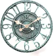 Lily's Home Hanging Wall Clock, Steampunk Gear and Cog Design with a Pewter Finish, Ideal for Indoor or Outdoor Use, Poly-Resin (12 Inches Diameter)
