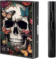 [BVCLKJPOI] Metal Credit Card Holder Wallet, 6 Card Slots RFID Blocking Stainless Steel Wallet, Slim Metal Credit Card Wallet, with Reliable Press Button Metal Wallet for Women Men, FBA, Butterfly Skull