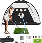 Golf Net 3x2m Golf Practice Net All in 1 Home Heavy Duty Golf Hitting Net for Backyard Driving Chipping Swing Training Indoor Outdoor with Target 2 Train Mat,12 Tees,12 Balls,Carry Bag