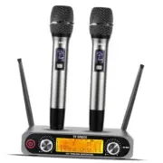 UHF Wireless Microphone System with Dual Metal Handheld Mics – 260ft Silver